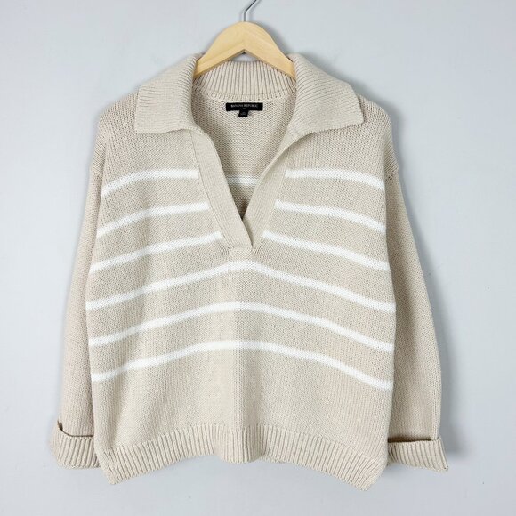 Banana Republic Chunky Fisherman Polo Sweater Striped Size Medium Women's - Picture 1 of 4